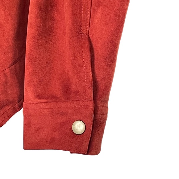 Miss Me Burnt Orange Faux Suede Drapey Collared Short Open Front Western Jacket - Picture 8 of 14